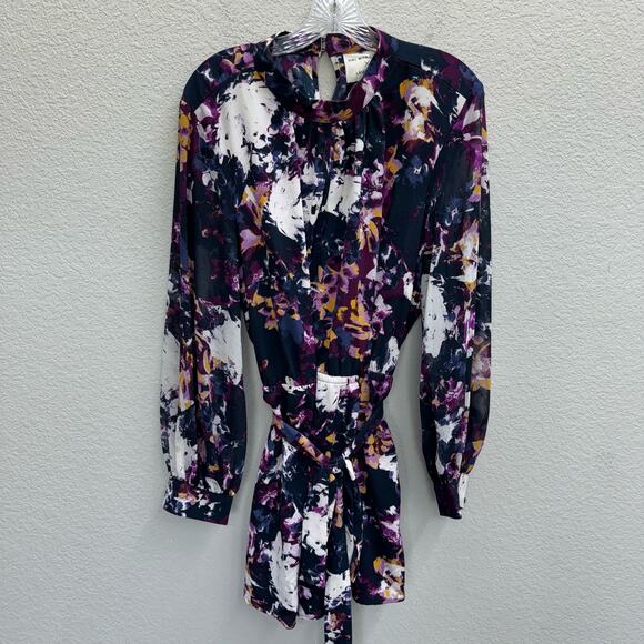 Lane Bryant X Girl With Curves Dress Women's Sz 18 Purple Floral Mini Tie Waist - Picture 1 of 4